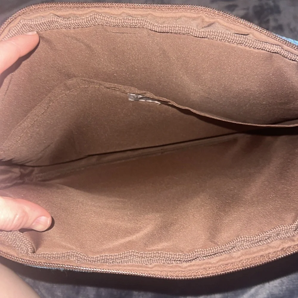 Jackie Savage McFee Laptop Bag Brown with Blue Paisley (with strap)